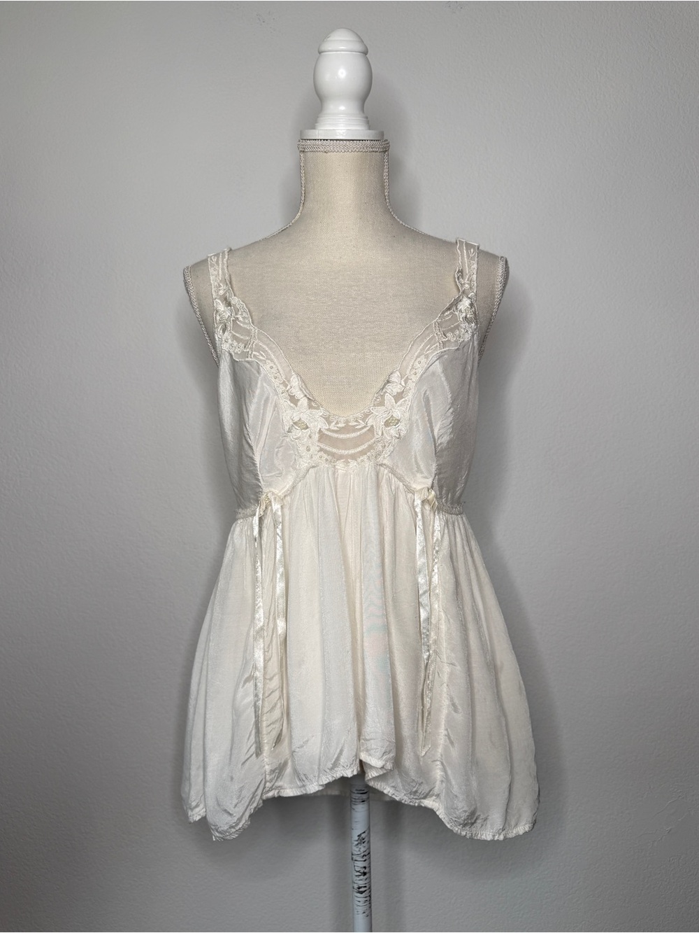 Free People Tank Lace Trim Bridal Ivory Criss Cross Straps Size S